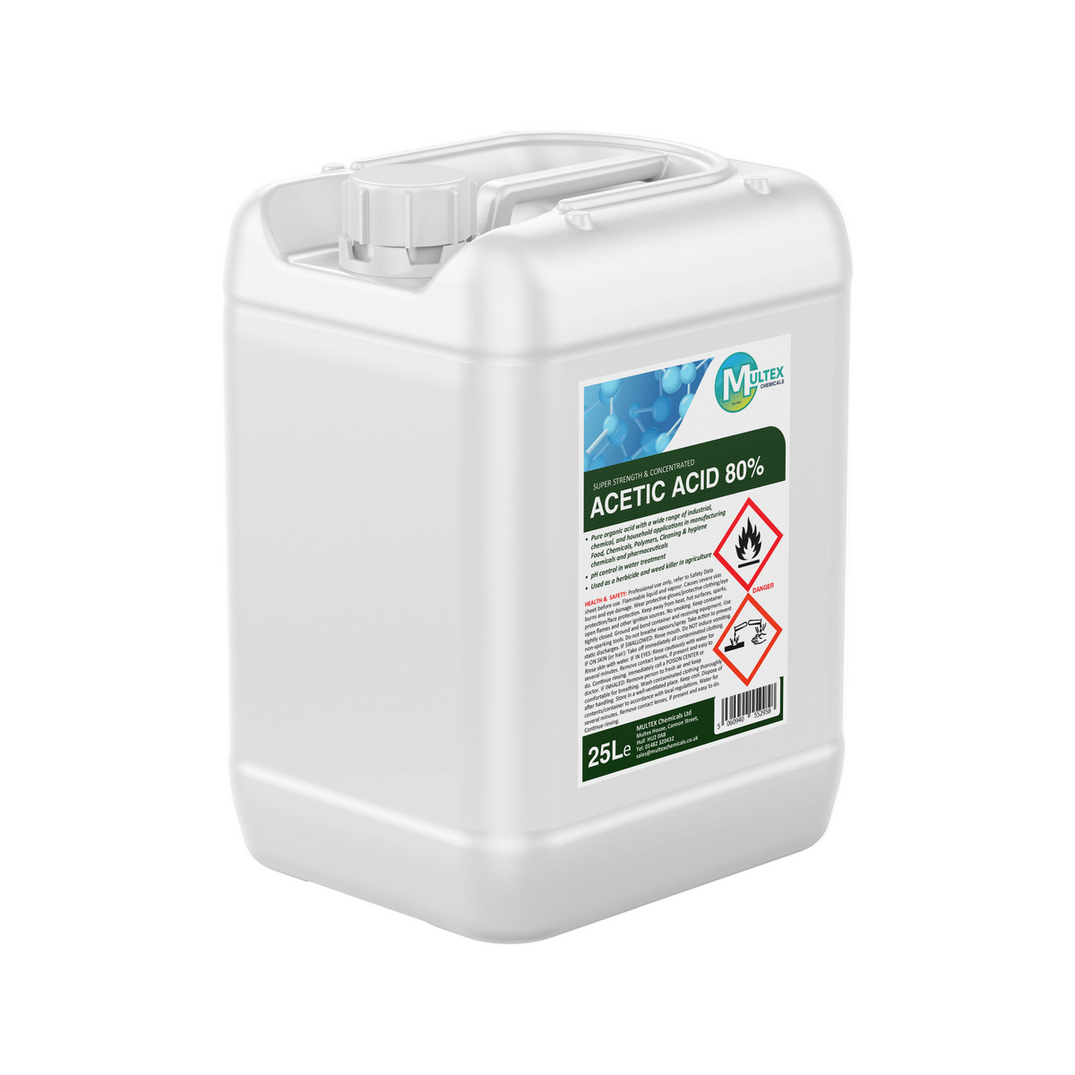 Multex Acetic Acid 80% - Ultra-high potency industrial acid for technical cleaning and descaling.