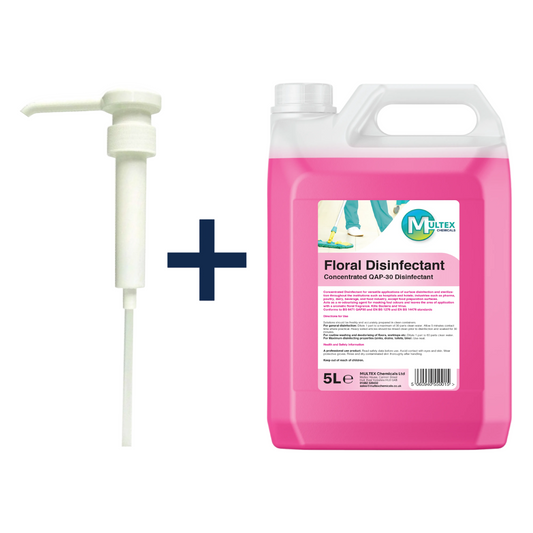 Multex Chemicals floral disinfectant concentrate 5L bottle, designed for sanitizing surfaces with a floral scent.