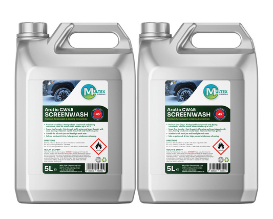Two 5L jugs of M2TEx Aussie Owns Screenwash displayed side-by-side on a plain white background.