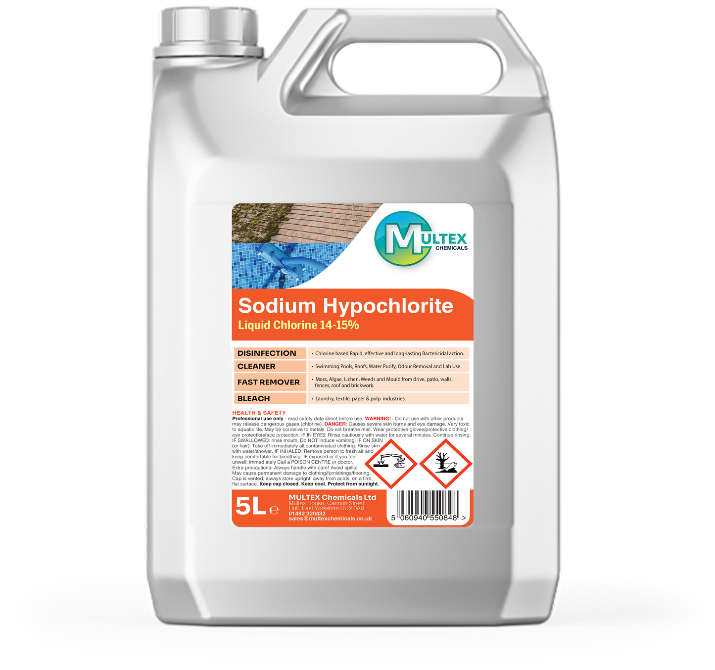 Sodium Hypochlorite Liquid Chlorine 14-15% 5L