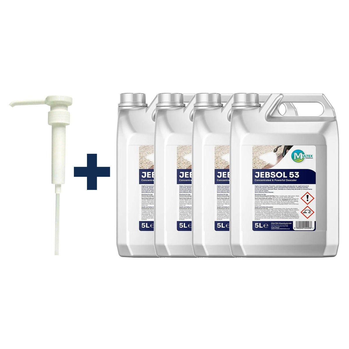 Jebsol 53 Powerful Descaler Concentrate – 5L & 25L — 4 × 5L bundle + 1 dosing pump (38mm)