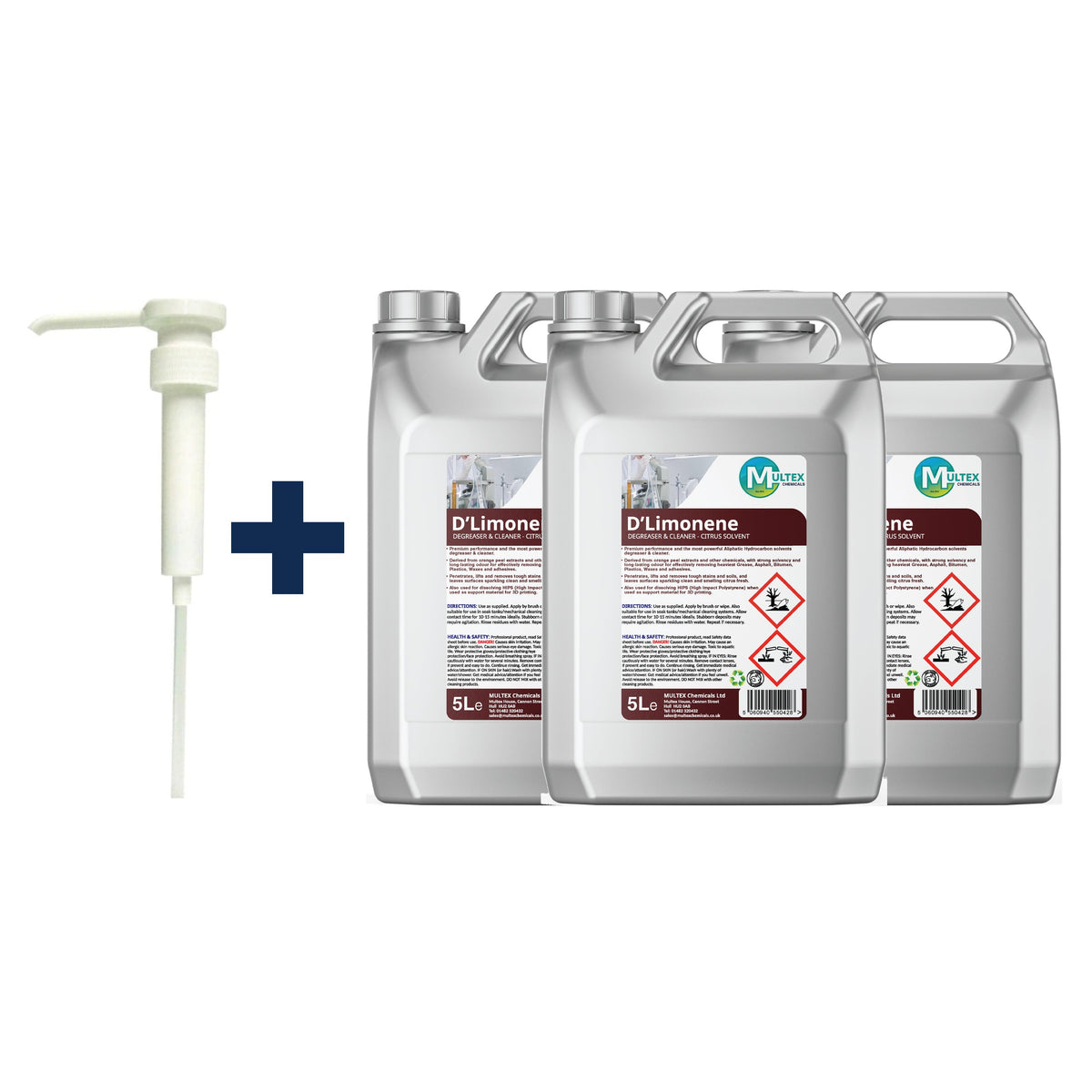 D-Limonene Citrus Solvent Degreaser – Heavy Duty Tar, Glue & Bitumen Remover — 3 × 5L bundle + 1 dosing pump (38mm)
