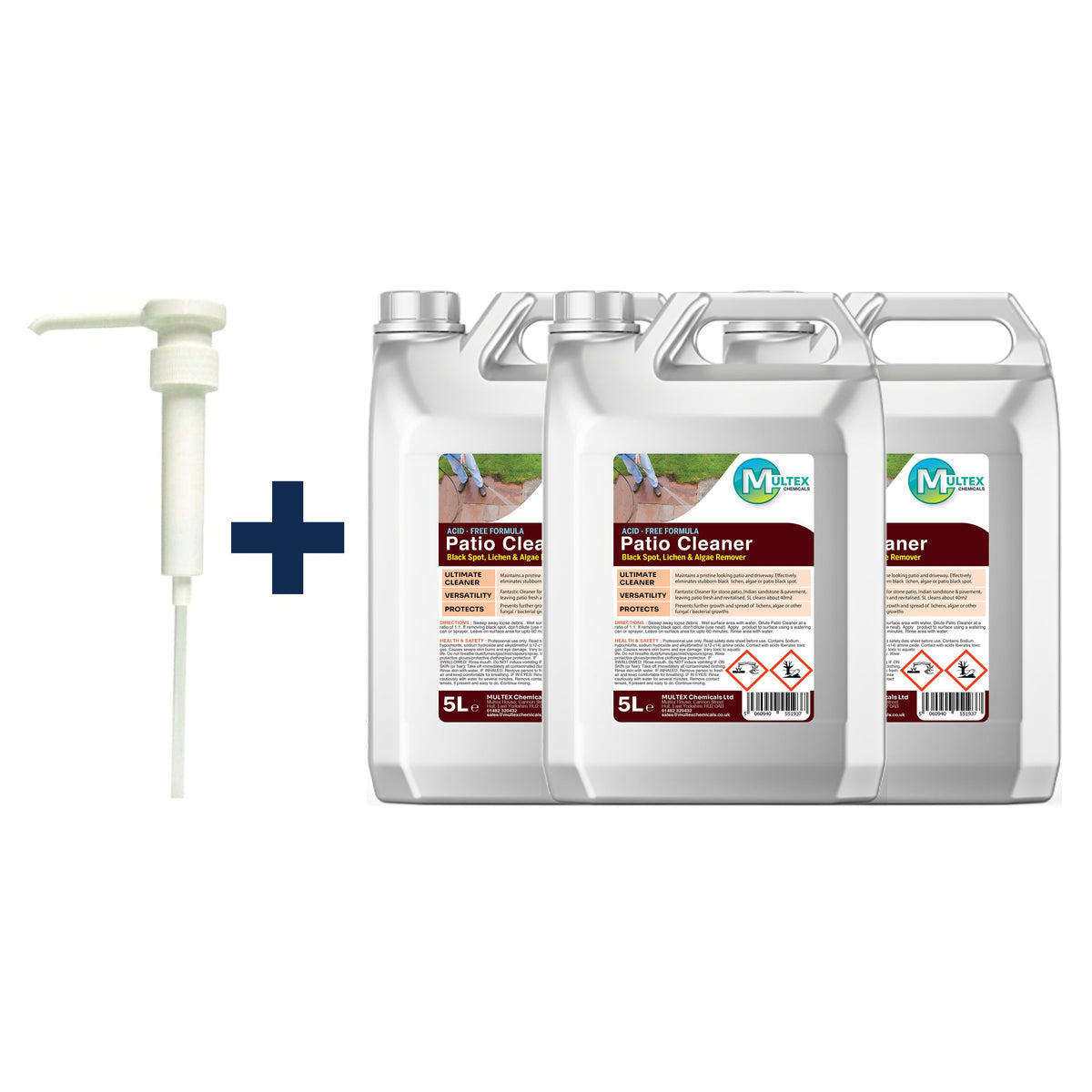Acid-Free Patio Cleaner – 5L & 25L — 3 × 5L bundle + 1 dosing pump (38mm)