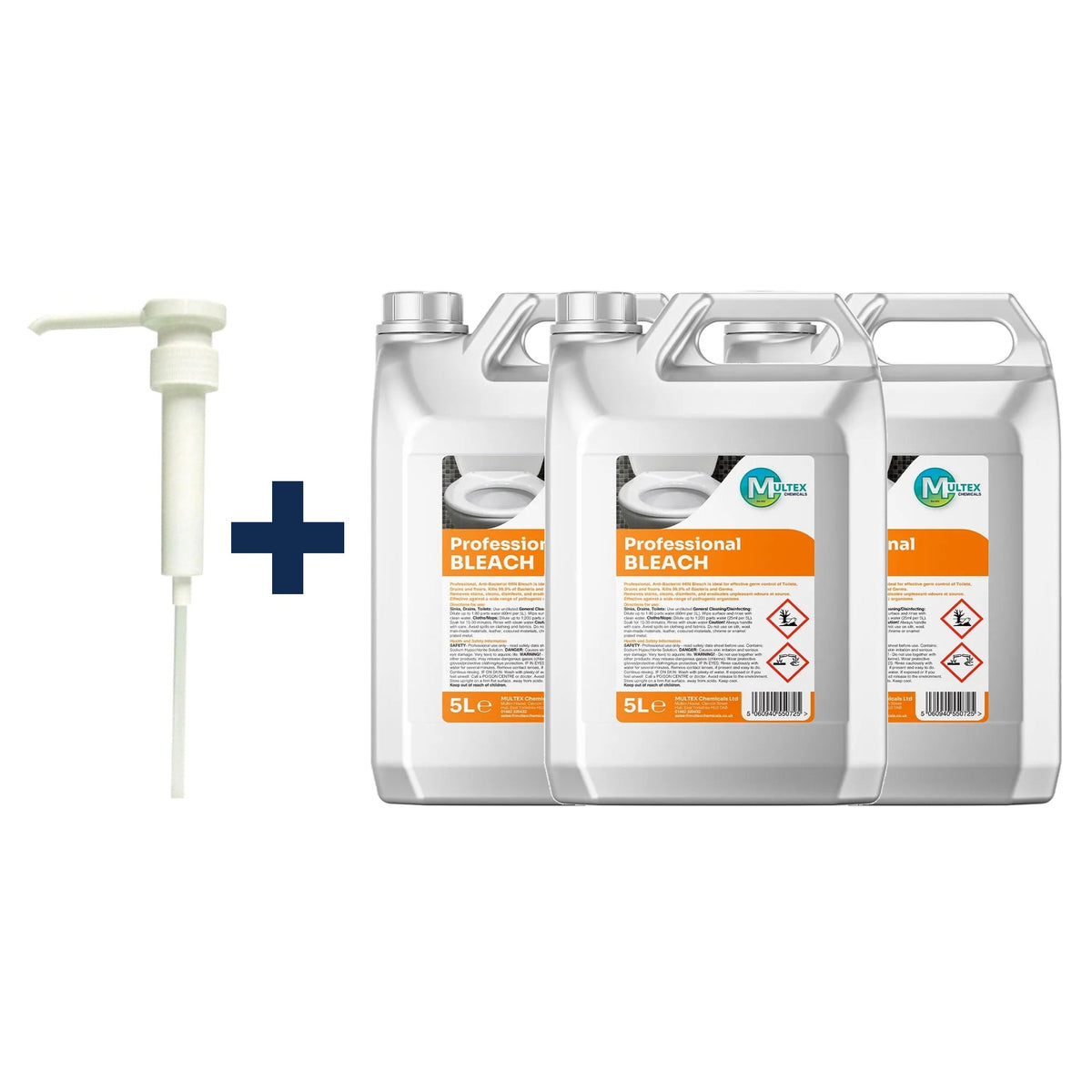 Professional Bleach – 5L & 25L — 3 × 5L bundle + 1 dosing pump (38mm)