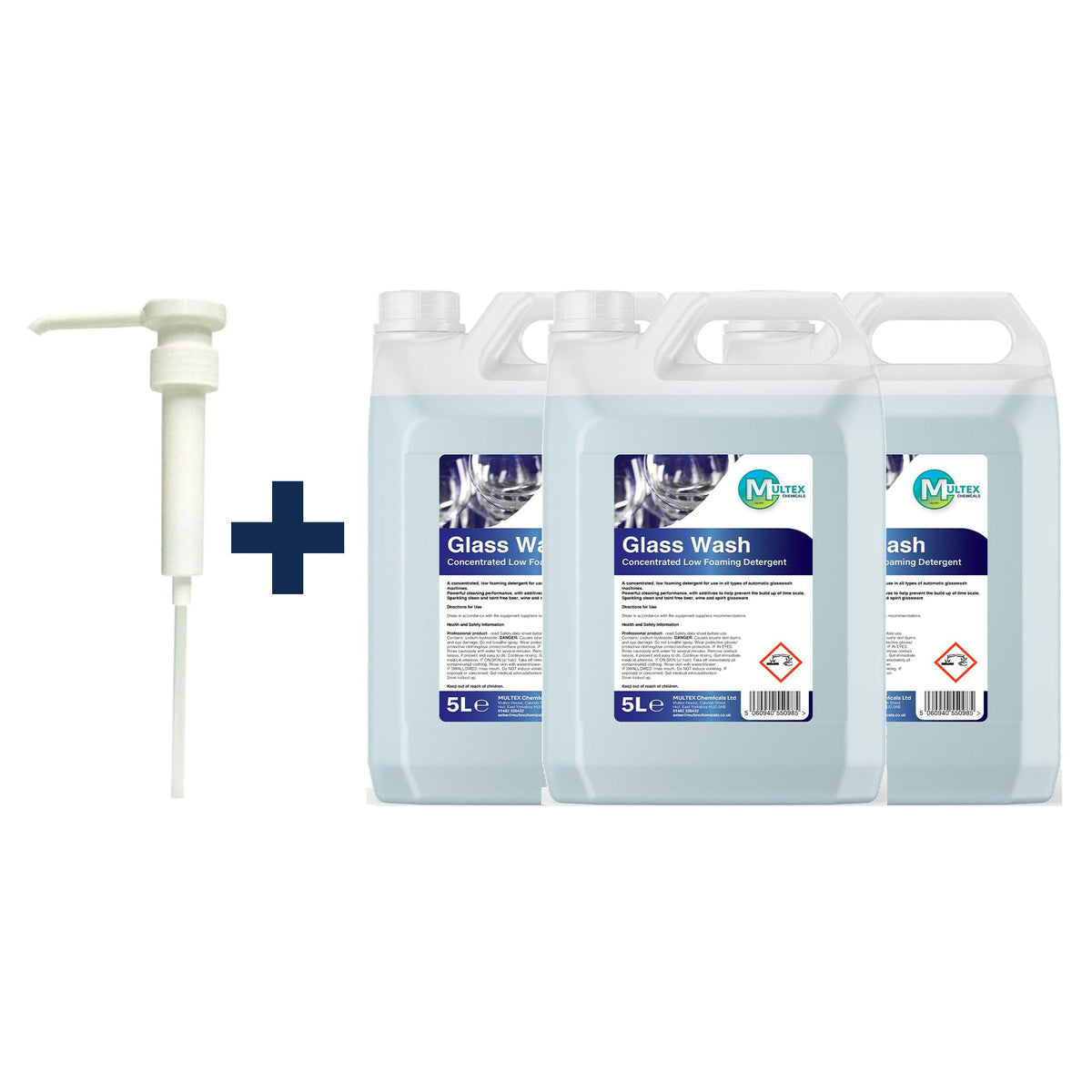 Glass Wash Detergent Concentrate – 5L & 25L — 3 × 5L bundle + 1 dosing pump (38mm)