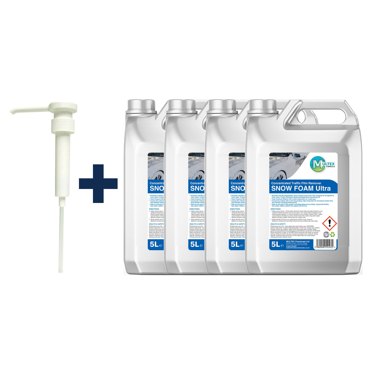 Snow Foam Ultra – 5L & 25L — 4 × 5L bundle + 1 dosing pump (38mm)
