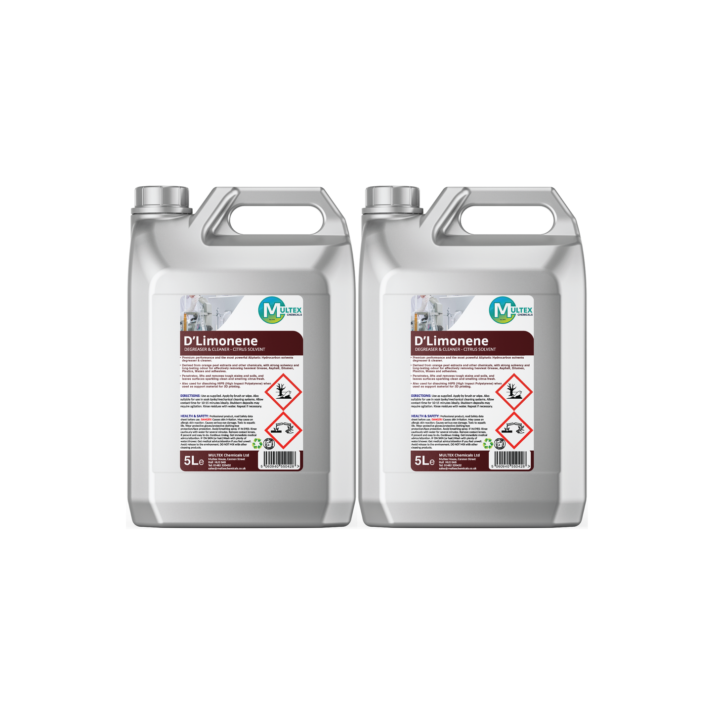 Multex D'Limonene 5L bundle - heavy-duty citrus degreaser and adhesive remover solvent.