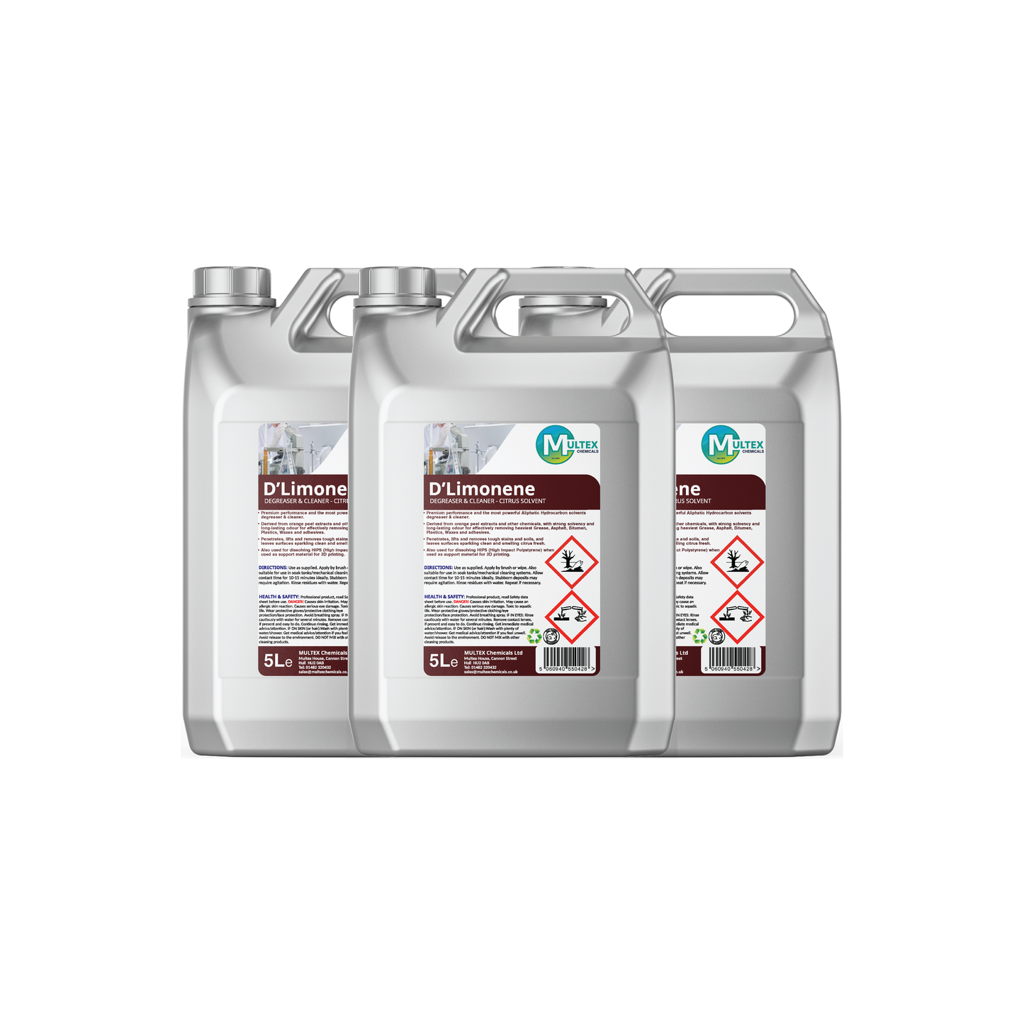 Multex D'Limonene 5L bundle - heavy-duty citrus degreaser and adhesive remover solvent.