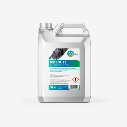 Jebsol 23 concentrated vehicle wash from Multex Chemicals in a 5L container, designed for vehicle and facility cleaning.