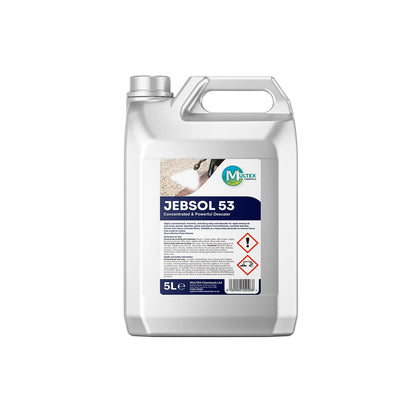 Jebsol 53 powerful descaler concentrate in a 5L container, designed for cleaning and removing scale from appliances.