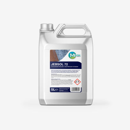 Jebsol 72 Rust Remover and Cleaner by Multex Chemicals shown in a container with rust removal solution.