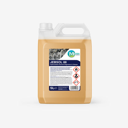 Jebsol 88 solvent degreaser bottle from Multex Chemicals, used for cleaning and removing grease from hard surfaces.