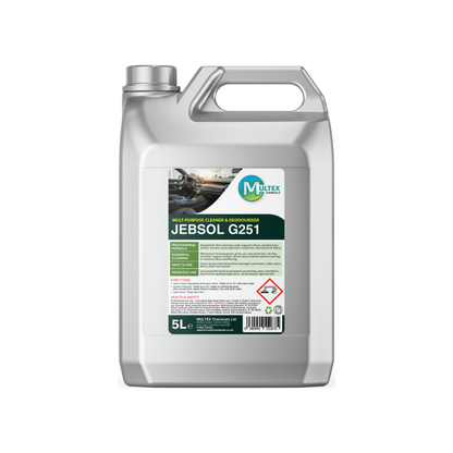 JEBSOL G251 Multi-Purpose Concentrated Cleaner and Deodoriser by Multex Chemicals, bulk 5L commercial hard surface floor cleaning container.
