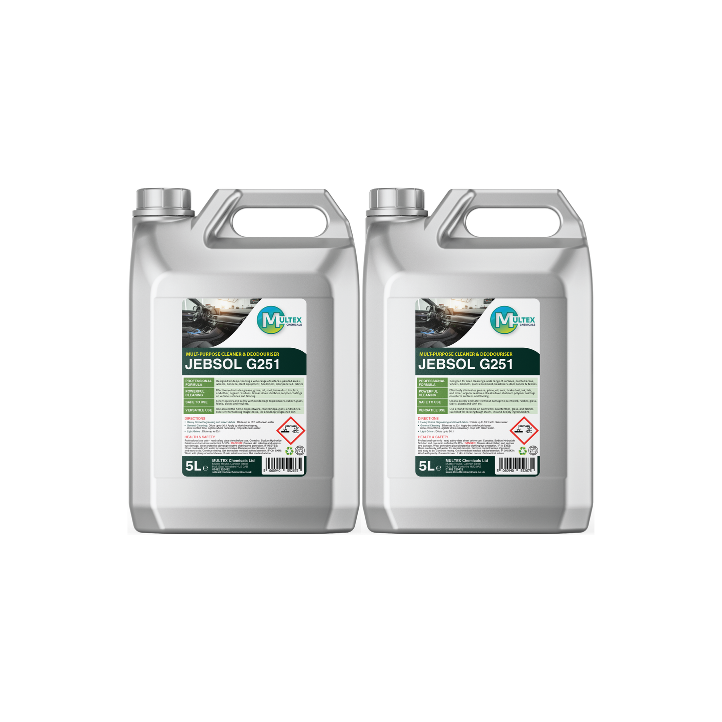 Two 5L bottles of JEBSOL G251 on a white background