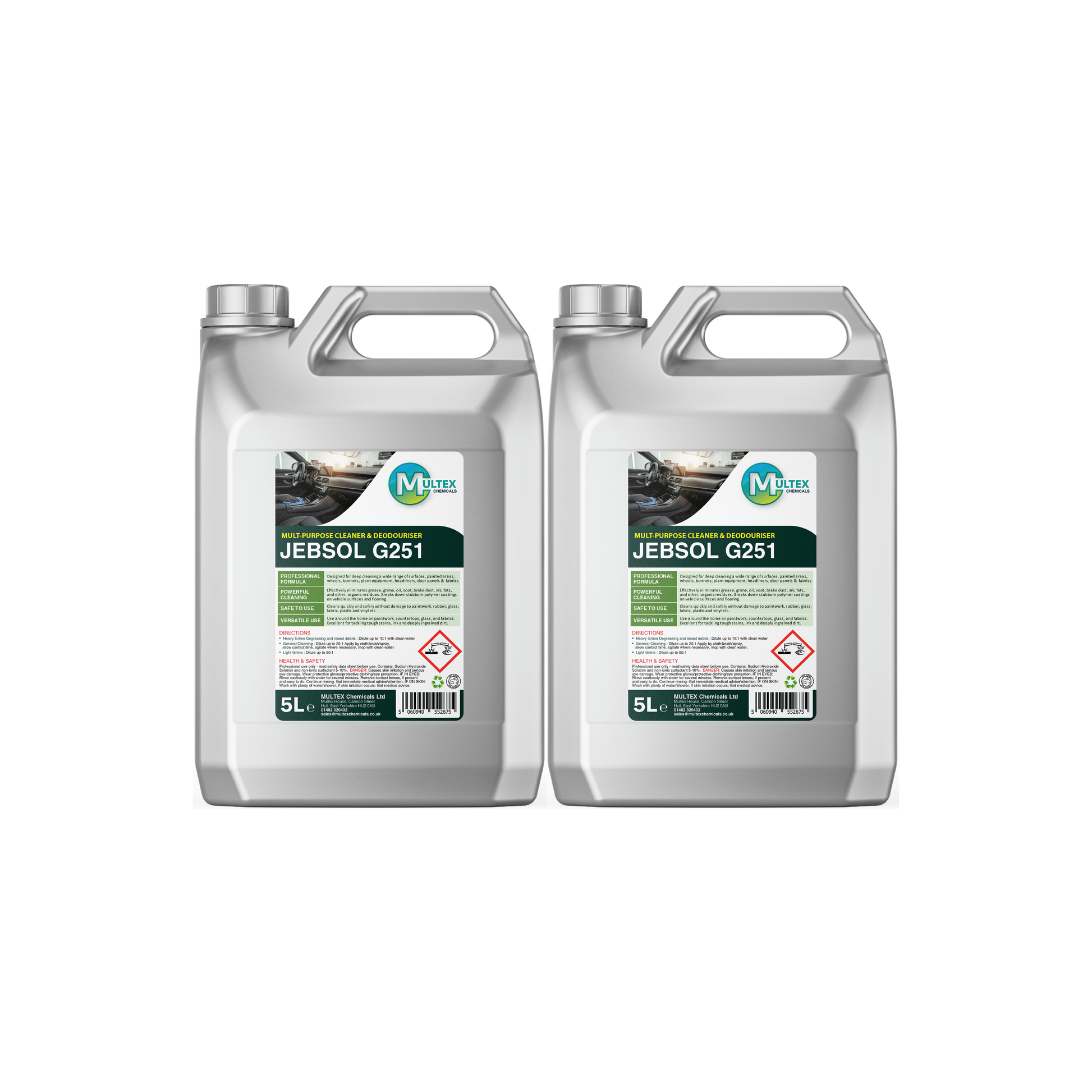 JEBSOL G251 Multi-Purpose Concentrated Cleaner and Deodoriser by Multex Chemicals, bulk 5L commercial hard surface floor cleaning container.