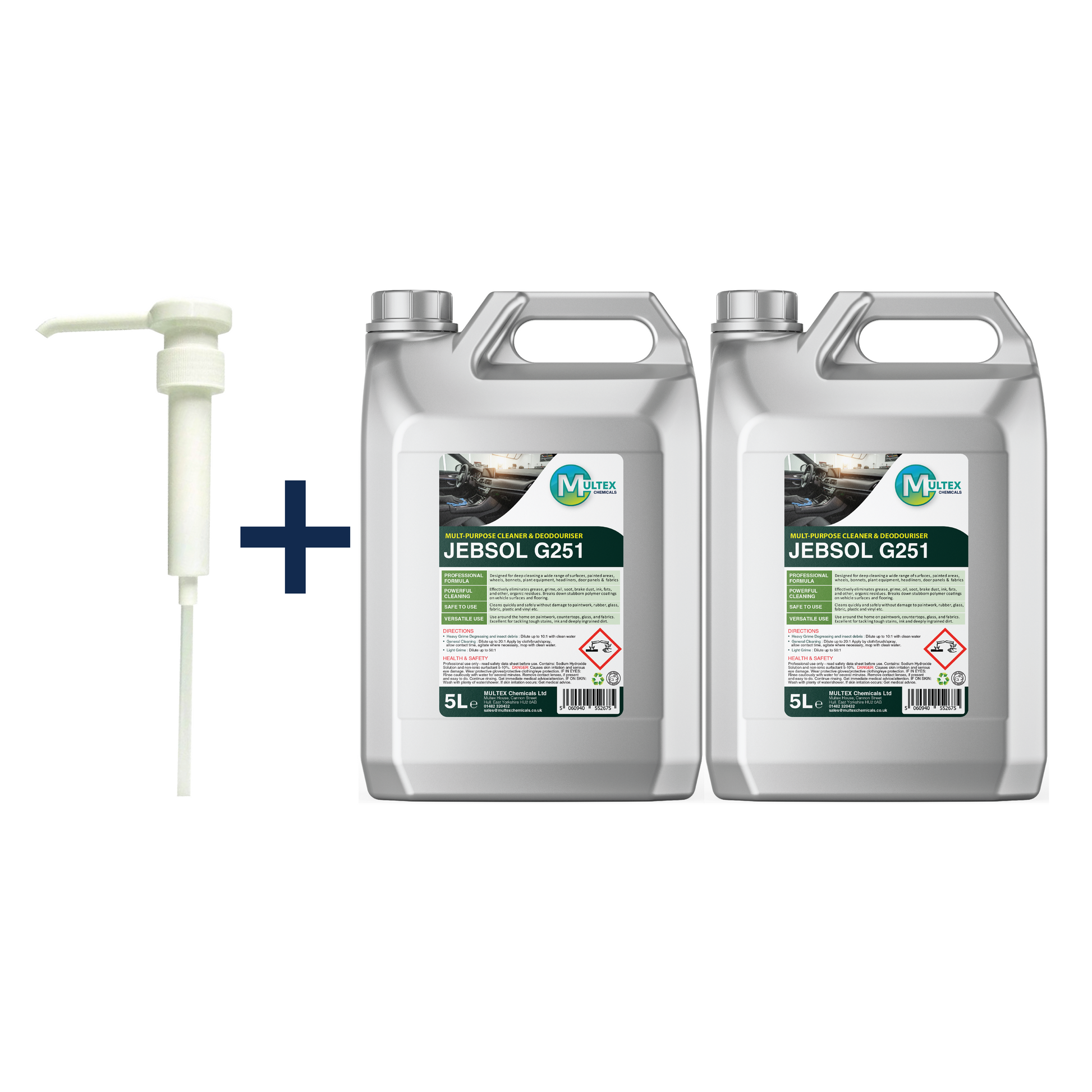JEBSOL G251 Multi-Purpose Concentrated Cleaner and Deodoriser by Multex Chemicals, bulk 5L commercial hard surface floor cleaning container.