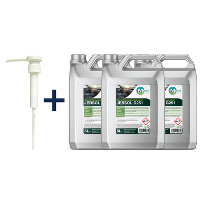 JEBSOL G251 Multi-Purpose Concentrated Cleaner and Deodoriser by Multex Chemicals, bulk 5L commercial hard surface floor cleaning container.