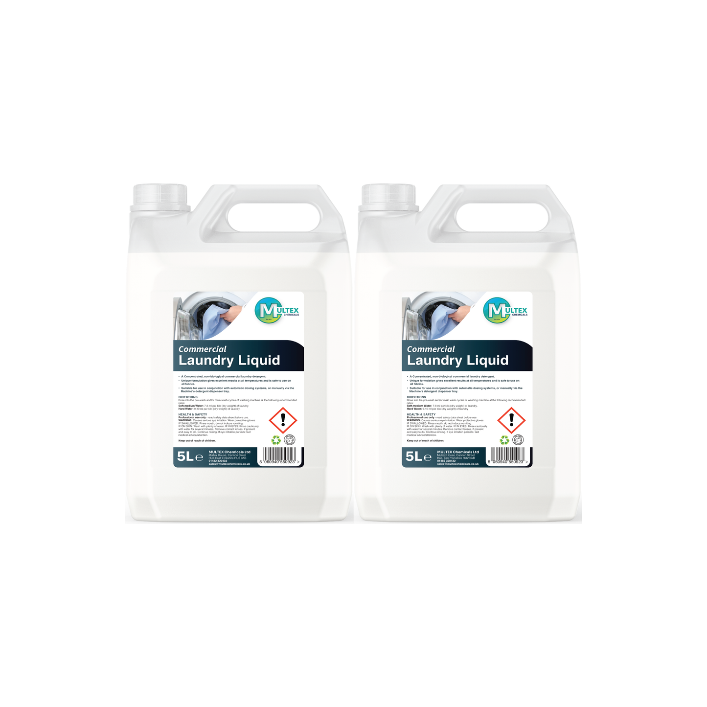 Multex Commercial Laundry Liquid 5L bundle - Professional biological detergent for industrial textile care.