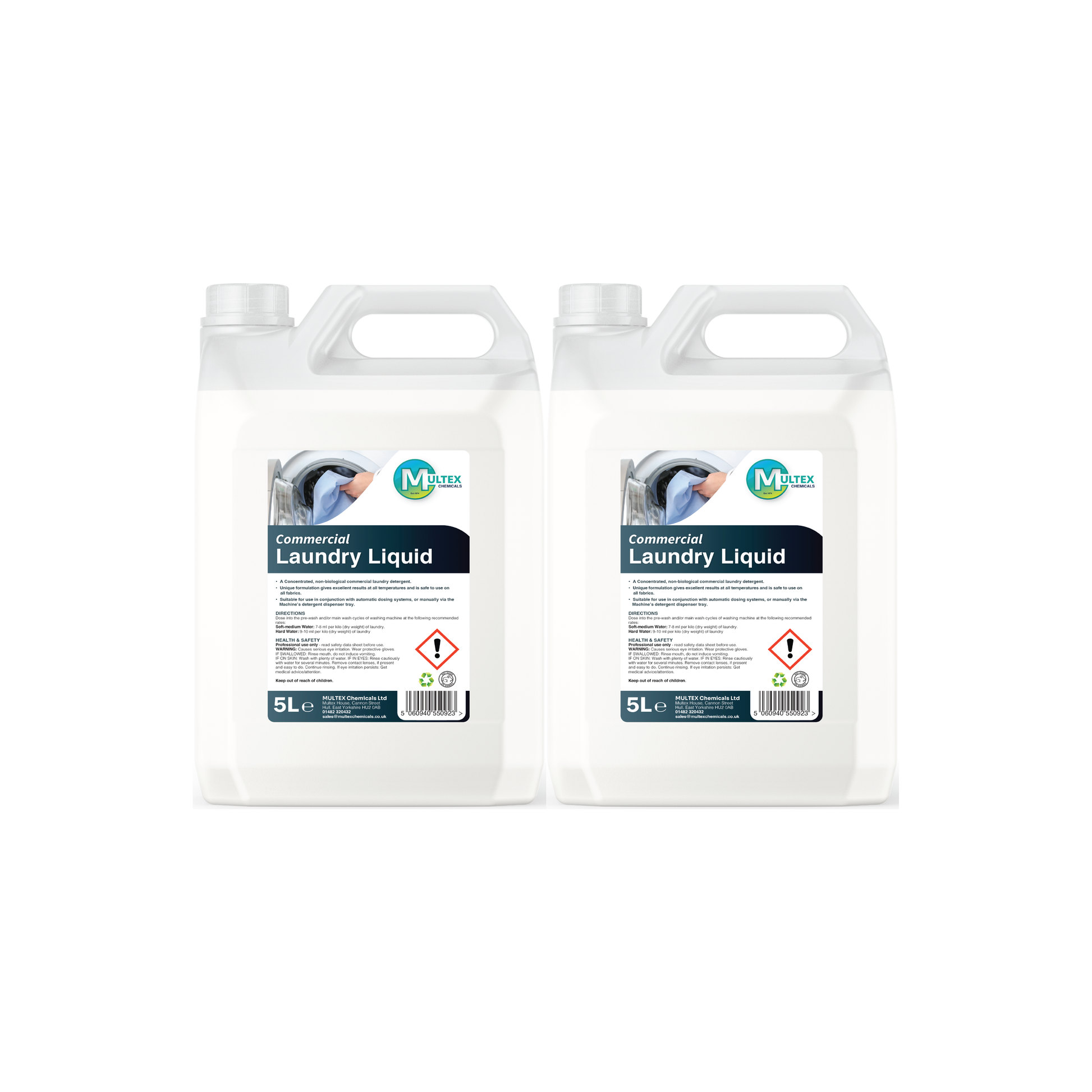 Multex Commercial Laundry Liquid 5L bundle - Professional biological detergent for industrial textile care.