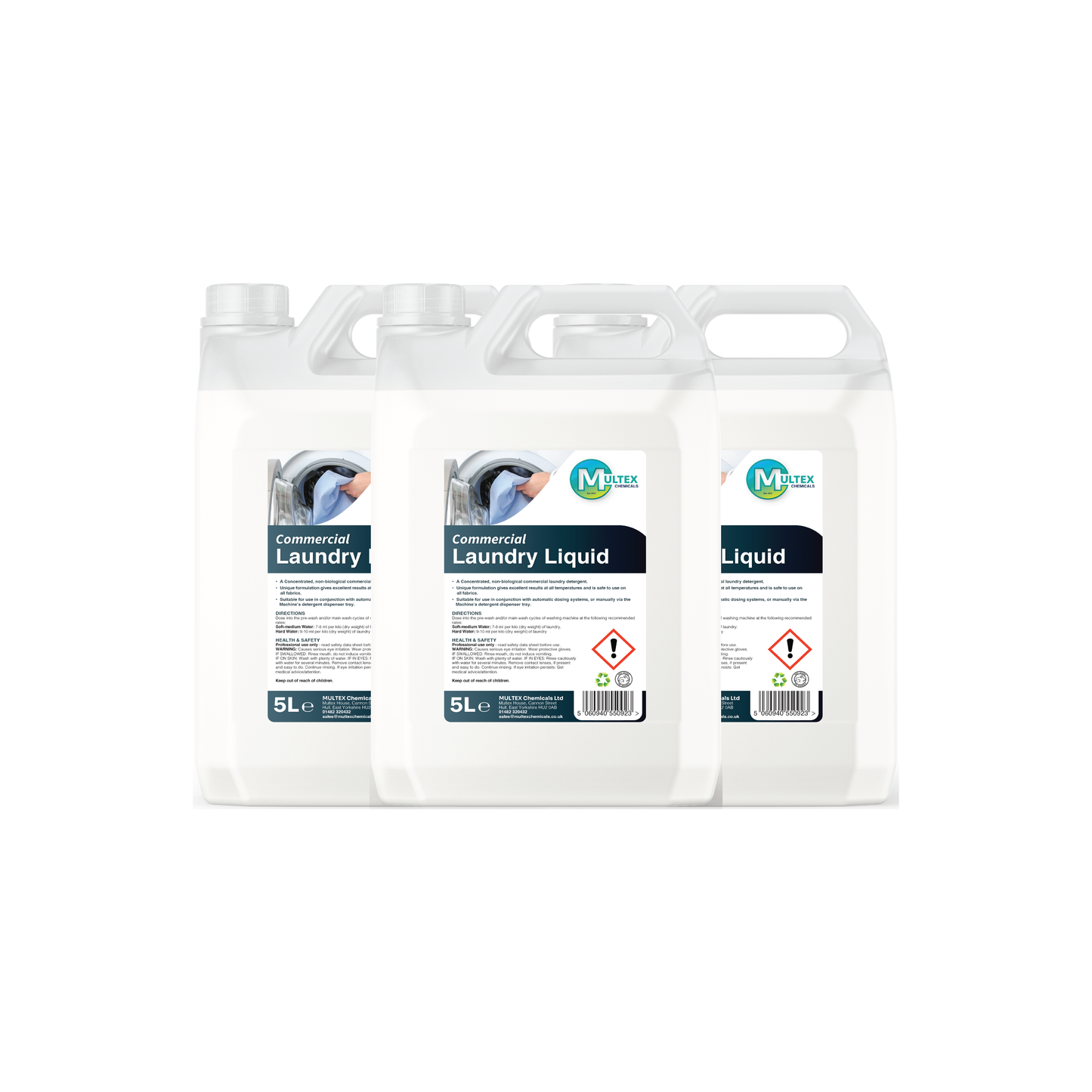 Multex Commercial Laundry Liquid 5L bundle - Professional biological detergent for industrial textile care.