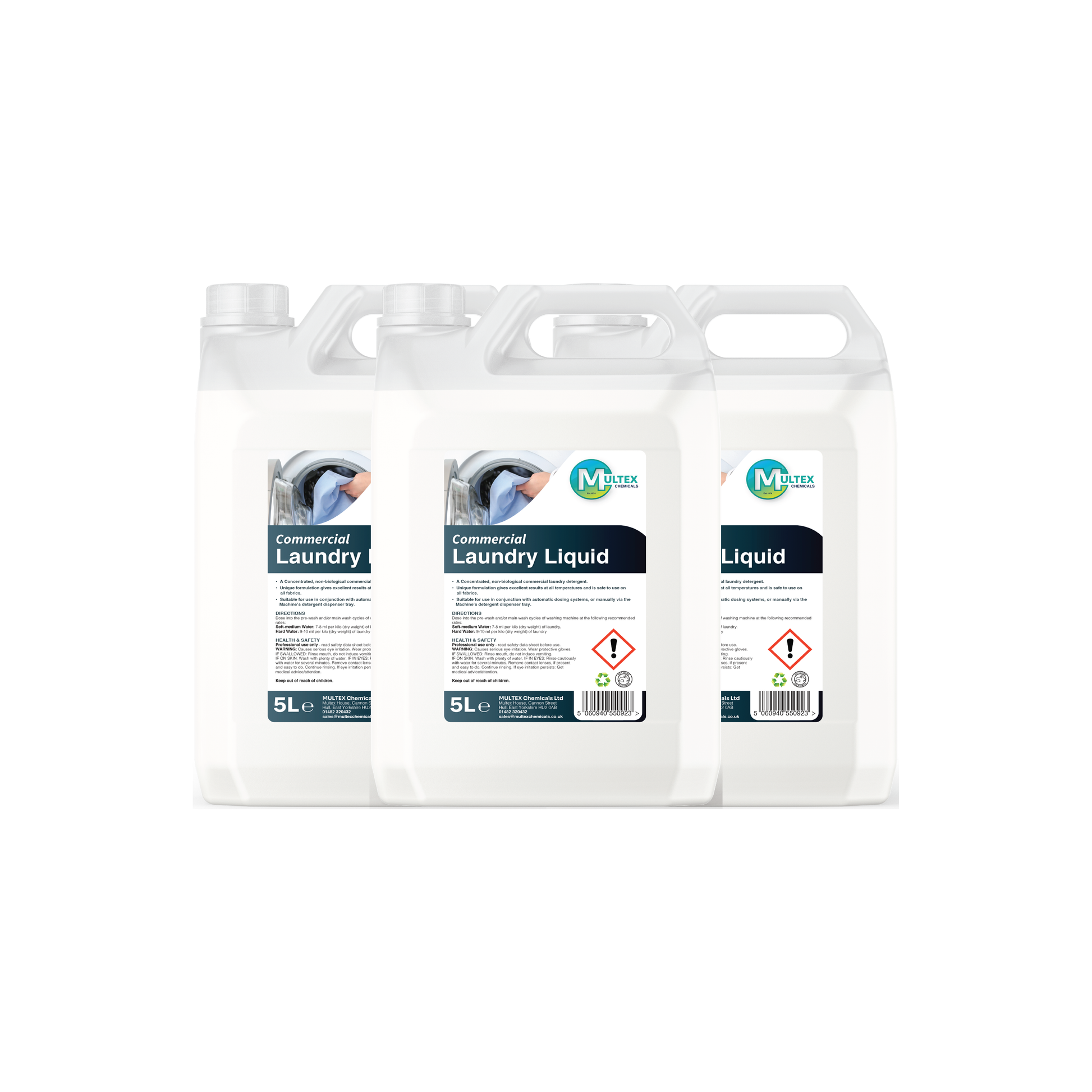 Multex Commercial Laundry Liquid 5L bundle - Professional biological detergent for industrial textile care.