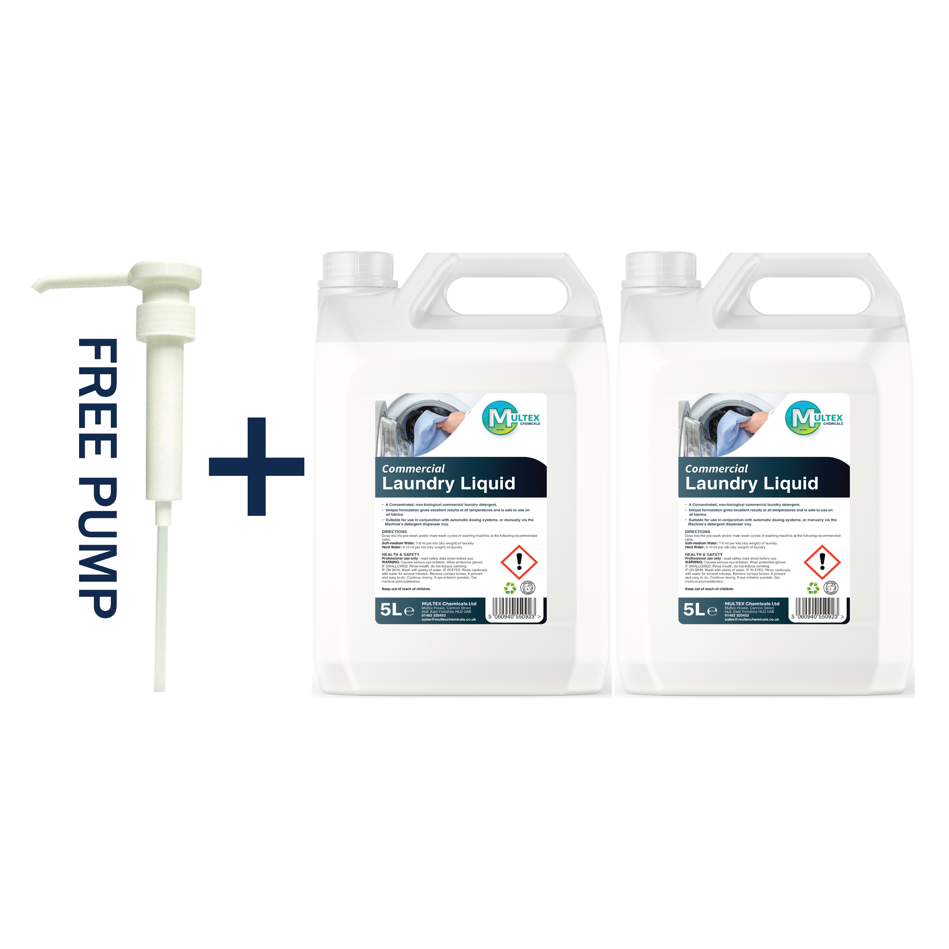 Multex Commercial Laundry Liquid 5L bundle - Professional biological detergent for industrial textile care.