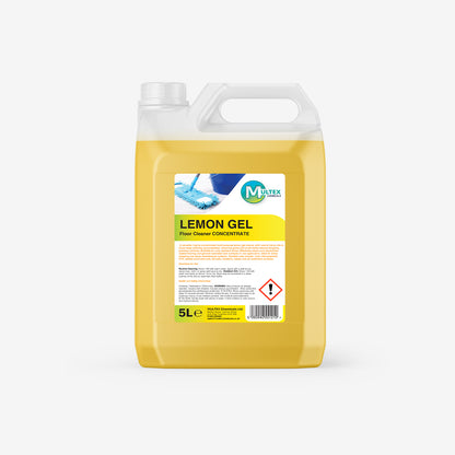 Multex Chemicals Lemon Gel Floor Cleaner concentrate in a 5L container, ideal for degreasing and cleaning hard surfaces with a fresh lemon scent.