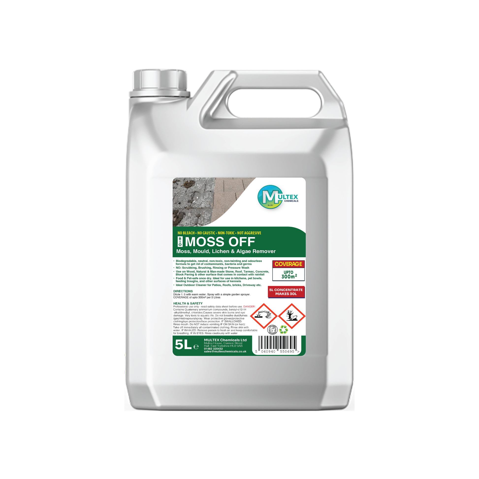Multex Moss Off 5L bundle - Professional high-performance moss and algae remover for outdoor surfaces.