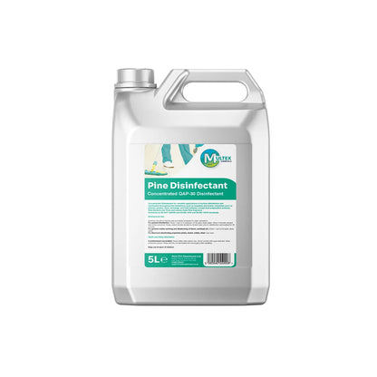 Multex Chemicals Pine Disinfectant Concentrate for surface cleaning, showing a bottle of pine-scented disinfectant solution.