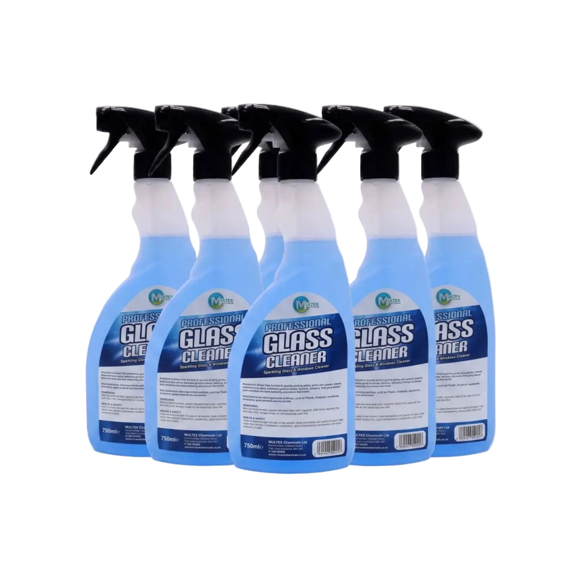 Six bottles of Pro Clean Supply professional glass and window cleaner spray with streak-free formula for household cleaning.