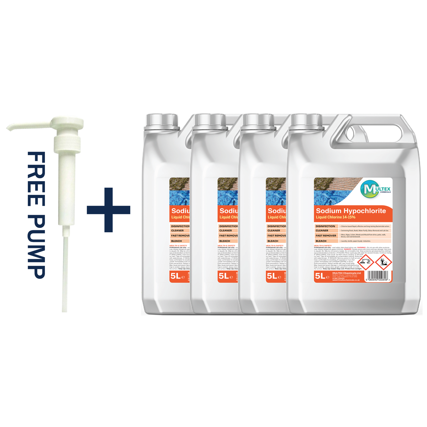 Multex Sodium Hypochlorite 14-15% 25L - High-strength liquid chlorine for industrial water treatment and surface cleaning.