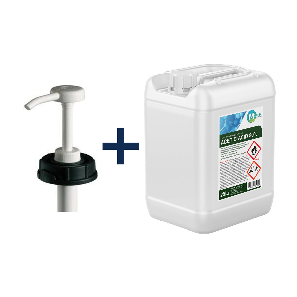 Acetic Acid 80% – Super Strength & Concentrated — 25L trade drum + 1 dosing pump (DIN61)