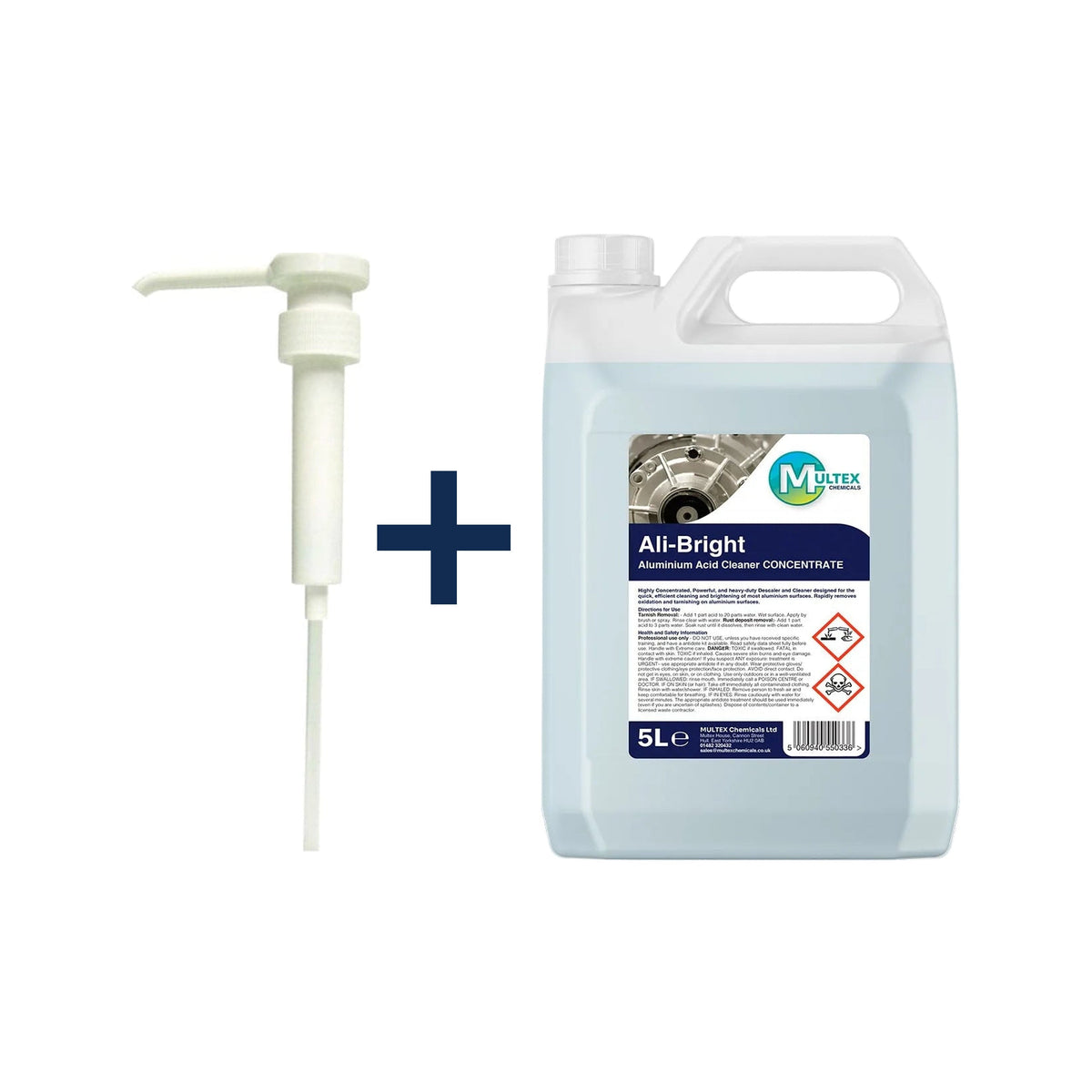 Ali-Bright Aluminium Acid Cleaner & Descaler – Heavy Duty 5L & 25L Industrial Brightener — 5L + 1 dosing pump (38mm)