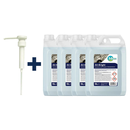 Ali-Bright Aluminium Acid Cleaner & Descaler – Heavy Duty 5L & 25L Industrial Brightener — 4 × 5L bundle + 1 dosing pump (38mm)