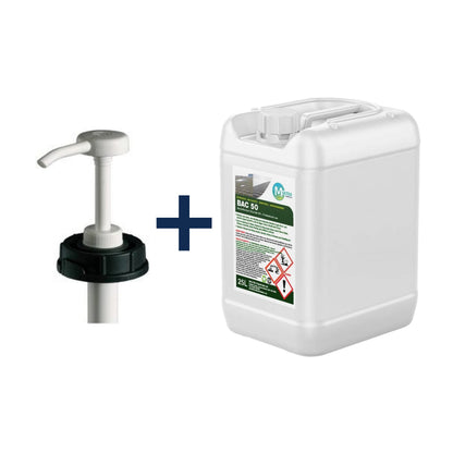 BAC 50 – Benzalkonium Chloride 50% Professional Biocide — 25L trade drum + 1 dosing pump (DIN61)
