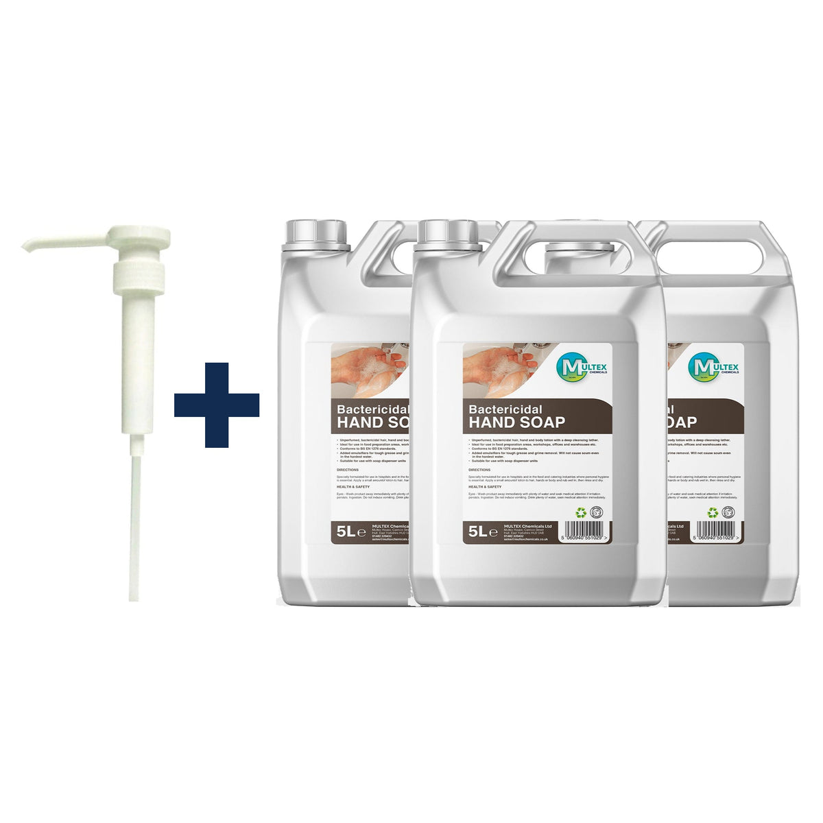 Hand Soap - Bactericidal – 5L & 25L — 3 × 5L bundle + 1 dosing pump (38mm)