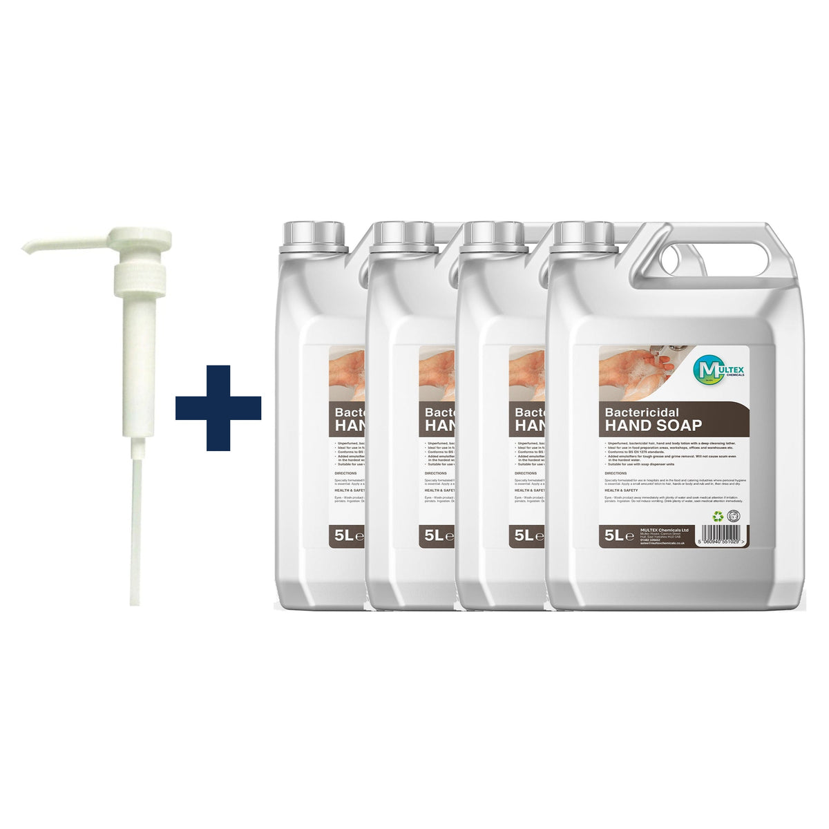 Hand Soap - Bactericidal – 5L & 25L — 4 × 5L bundle + 1 dosing pump (38mm)