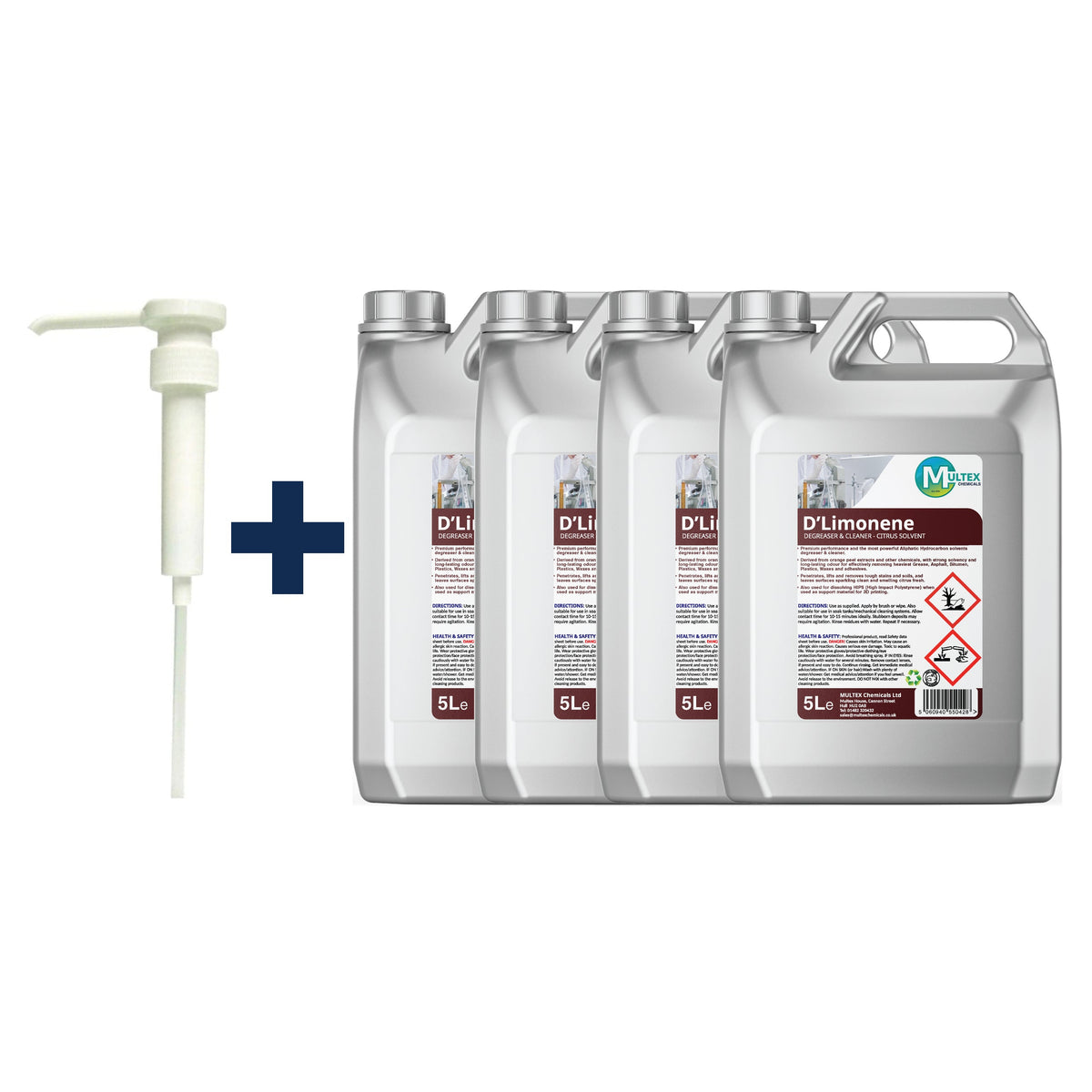 D'Limonene Concentrated Citrus Degreaser & Cleaner – 5L & 25L — 4 × 5L bundle + 1 dosing pump (38mm)