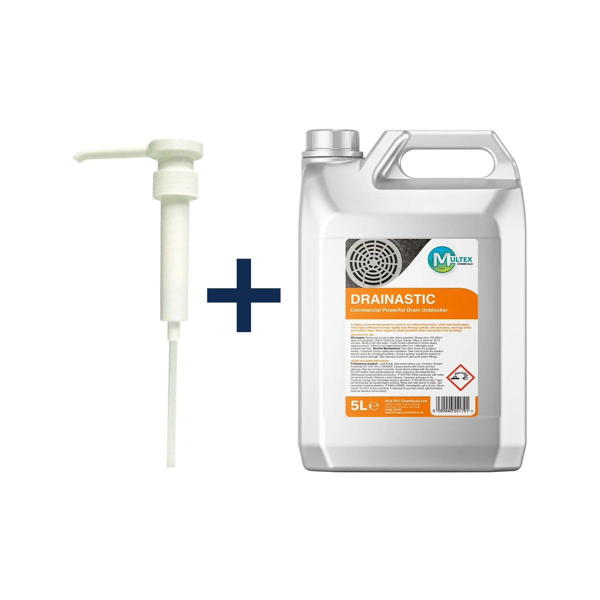 Drainastic Commercial Powerful Drain Unblocker Concentrate — 5L + 1 dosing pump (38mm)