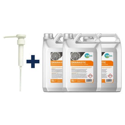 Drainastic Commercial Powerful Drain Unblocker Concentrate — 3 × 5L bundle + 1 dosing pump (38mm)