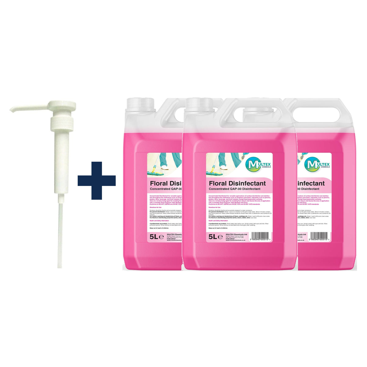 Floral Disinfectant Concentrate – 5L & 25L — 3 × 5L bundle + 1 dosing pump (38mm)