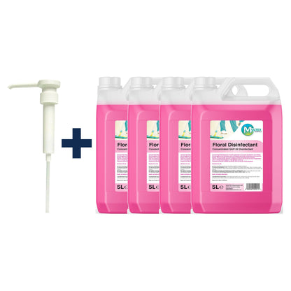 Floral Disinfectant Concentrate – 5L & 25L — 4 × 5L bundle + 1 dosing pump (38mm)