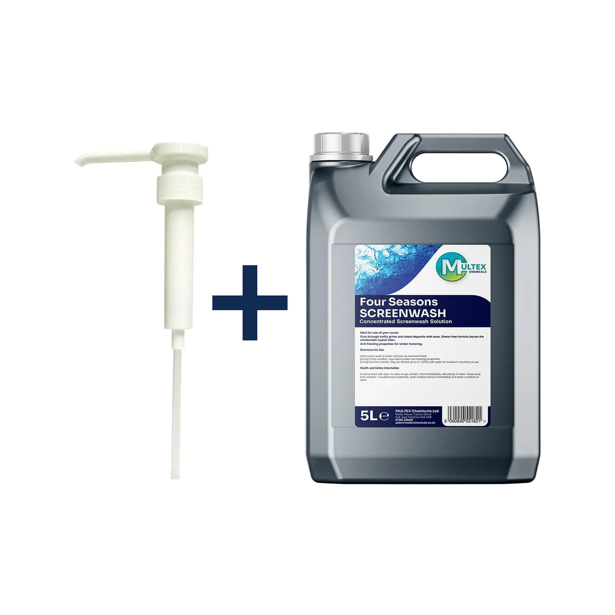 Four Seasons Concentrated Screenwash – All-Season Windscreen Cleaner 5L & 25L — 5L + 1 dosing pump (38mm)