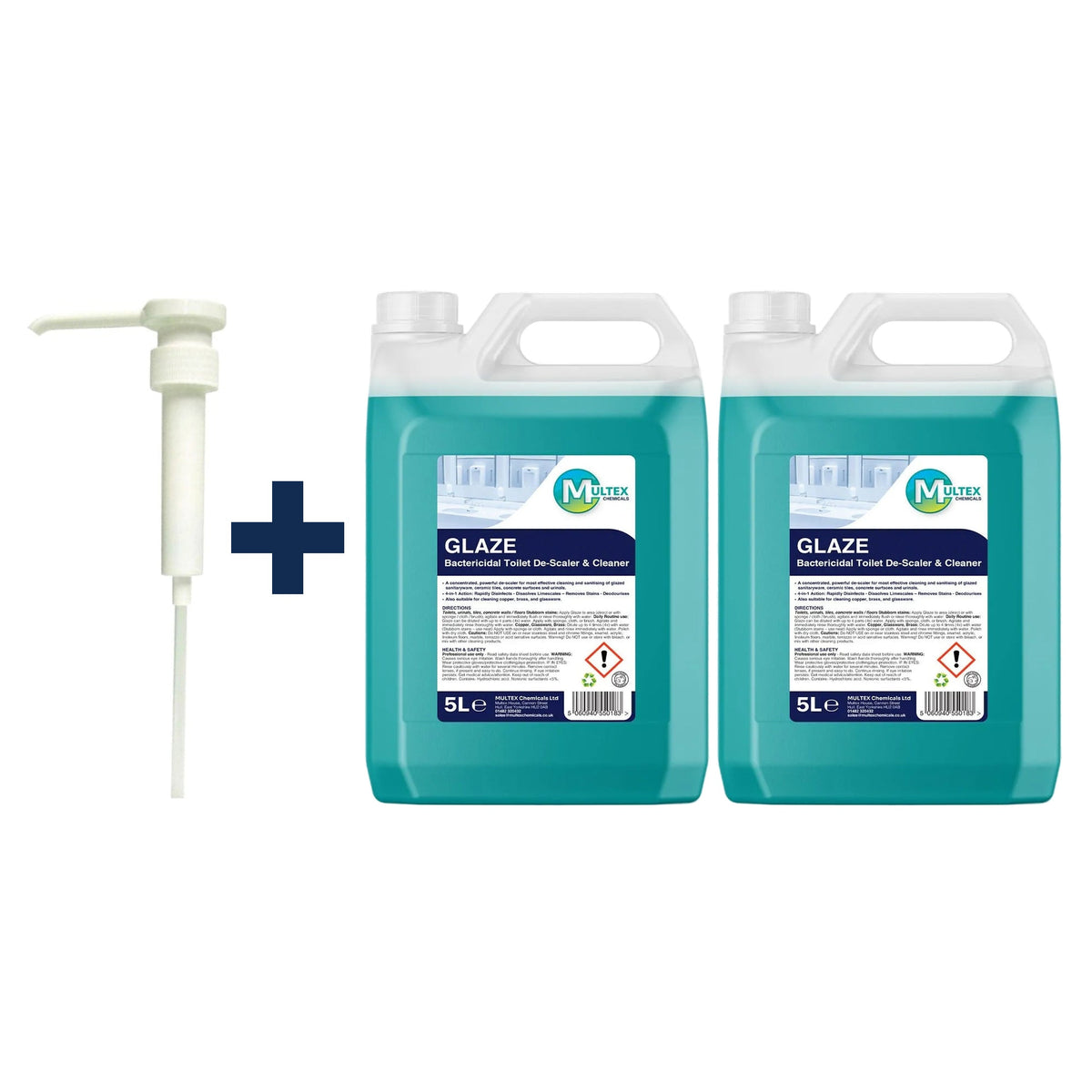 Glaze - Bactericidal Toilet Cleaner and Descaler — 2 × 5L bundle + 1 dosing pump (38mm)
