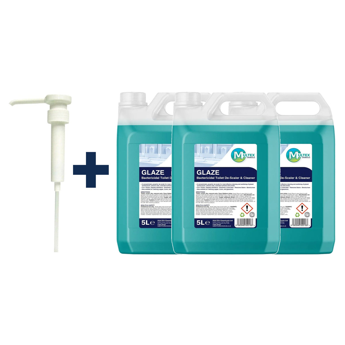 Glaze - Bactericidal Toilet Cleaner and Descaler — 3 × 5L bundle + 1 dosing pump (38mm)