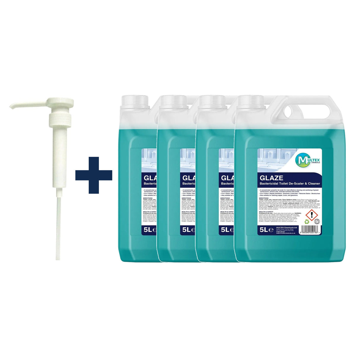 Glaze - Bactericidal Toilet Cleaner and Descaler — 4 × 5L bundle + 1 dosing pump (38mm)