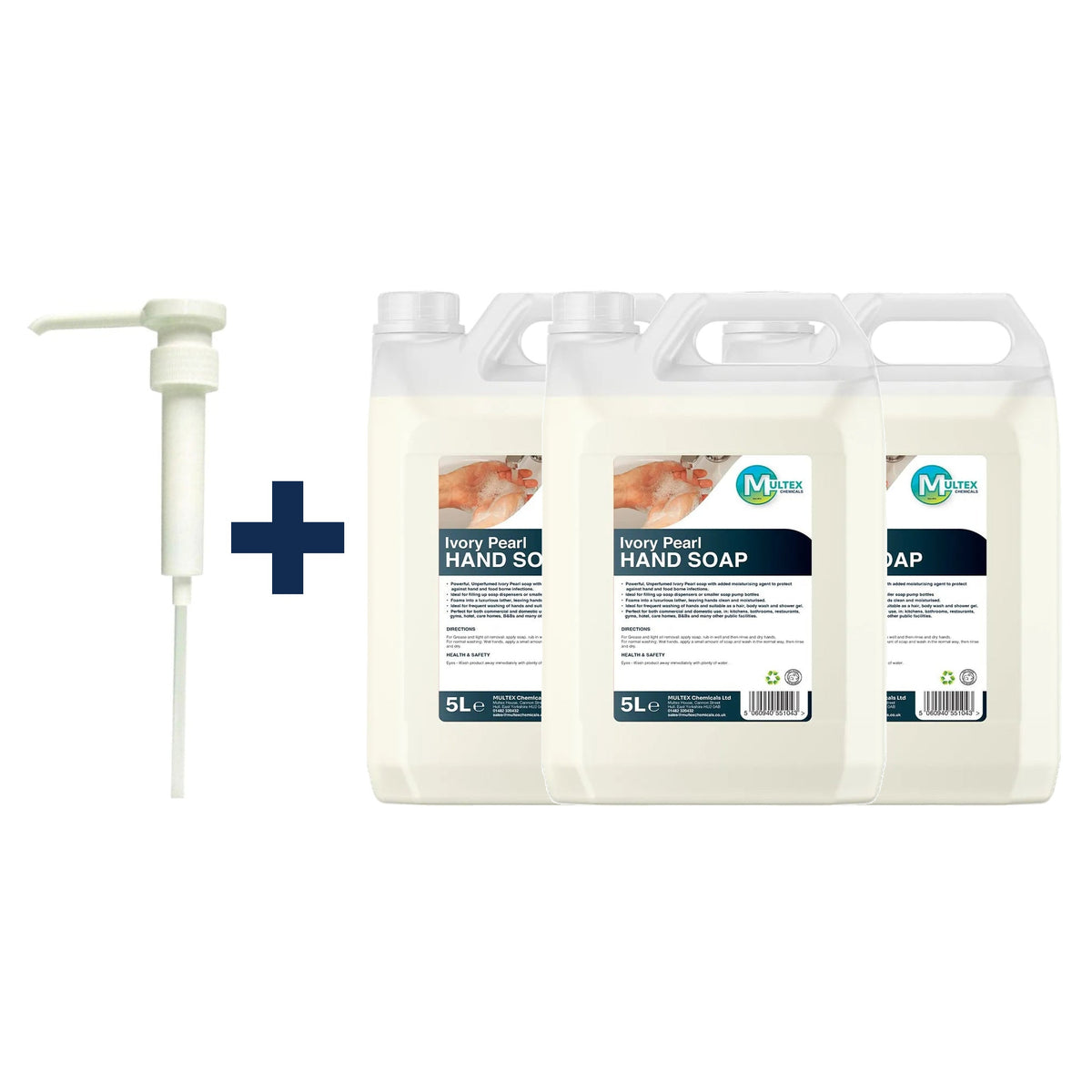 Ivory Pearl Unscented Foaming Hand Soap — 3 × 5L bundle + 1 dosing pump (38mm)