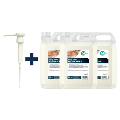 Ivory Pearl Unscented Foaming Hand Soap — 3 × 5L bundle + 1 dosing pump (38mm)