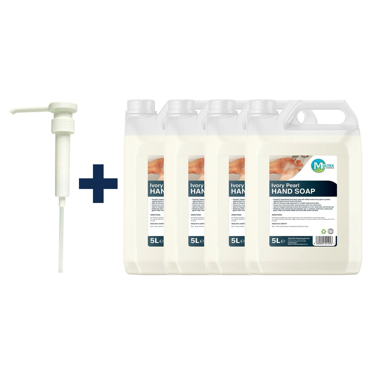 Ivory Pearl Unscented Foaming Hand Soap — 4 × 5L bundle + 1 dosing pump (38mm)