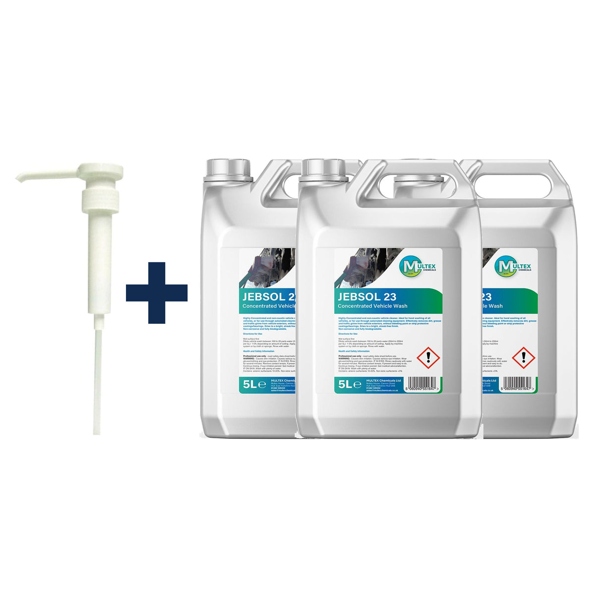 Jebsol 23 Concentrated Vehicle Wash – 5L & 25L — 3 × 5L bundle + 1 dosing pump (38mm)